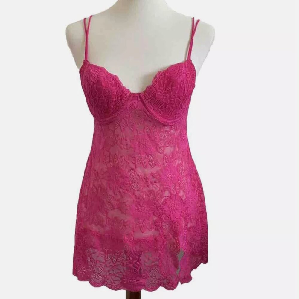 Victoria's Secret 36C Babydoll Y2K Lace Chemise Lingerie Slip Underwire Pink